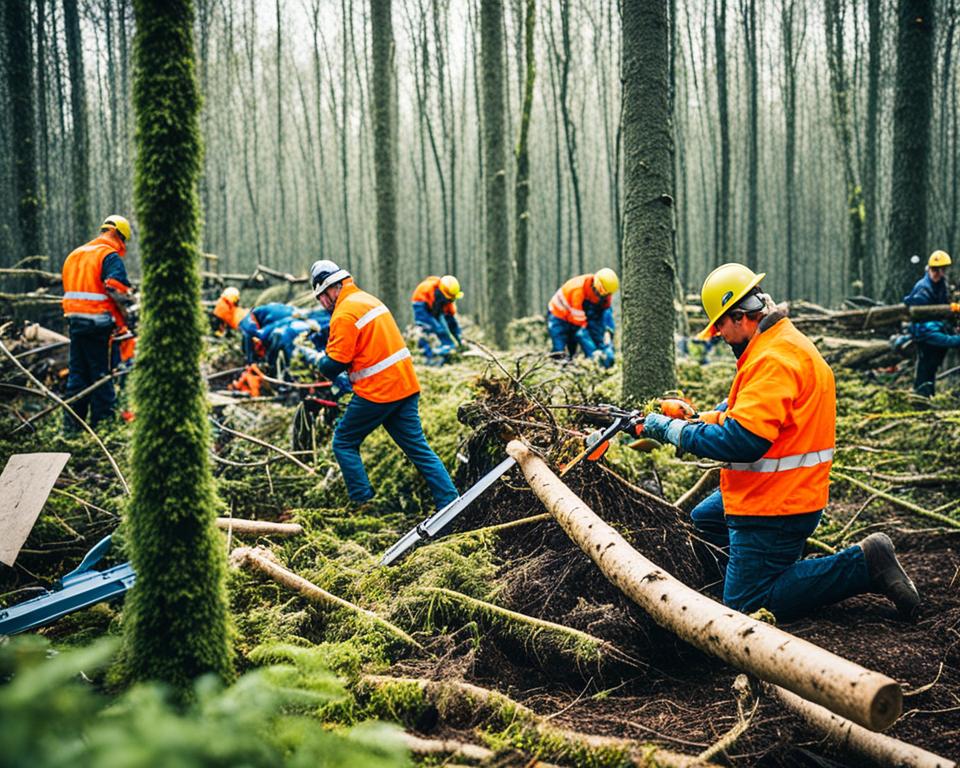 Nettoyage des lieux après l'abattage d'arbres